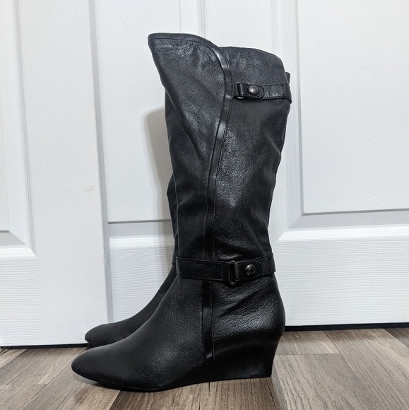#33.Cirka Joan David Leather Wedge Tall Boots: Size: 9 1/2M. READ - Picture 1 of 17